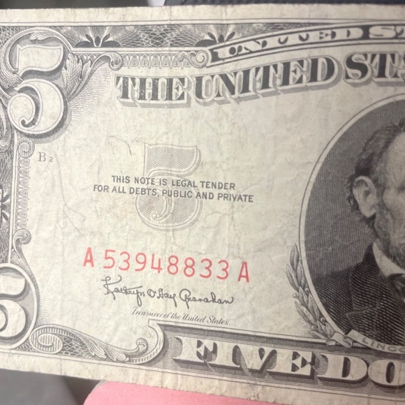 1963 $5 Red Seal Old US Paper Money #205884261294 - Picture 4 of 6